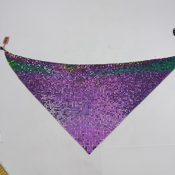 Lady Metal Triangle Scarf Necklace Choker Party Purple Shiny Bling Club Scarf - Picture 6 of 14